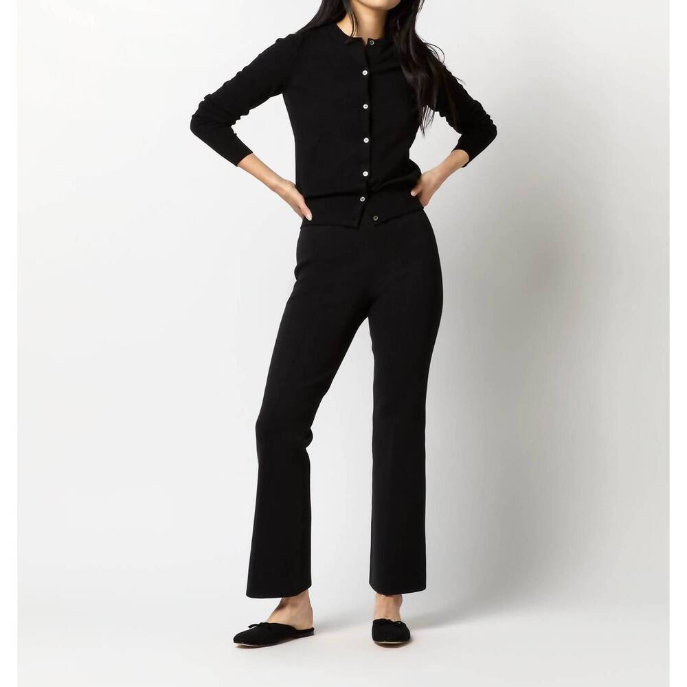 NEW ANN MASHBURN lara knit flare cropped pant in black supima cotton
